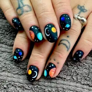 Gel polish manicure (hand painted nail art)